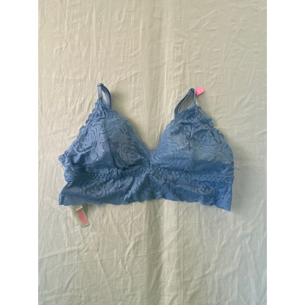 Pink Victoria's Secret Blue Lace Bralette Removable‎ Padding Large NEW